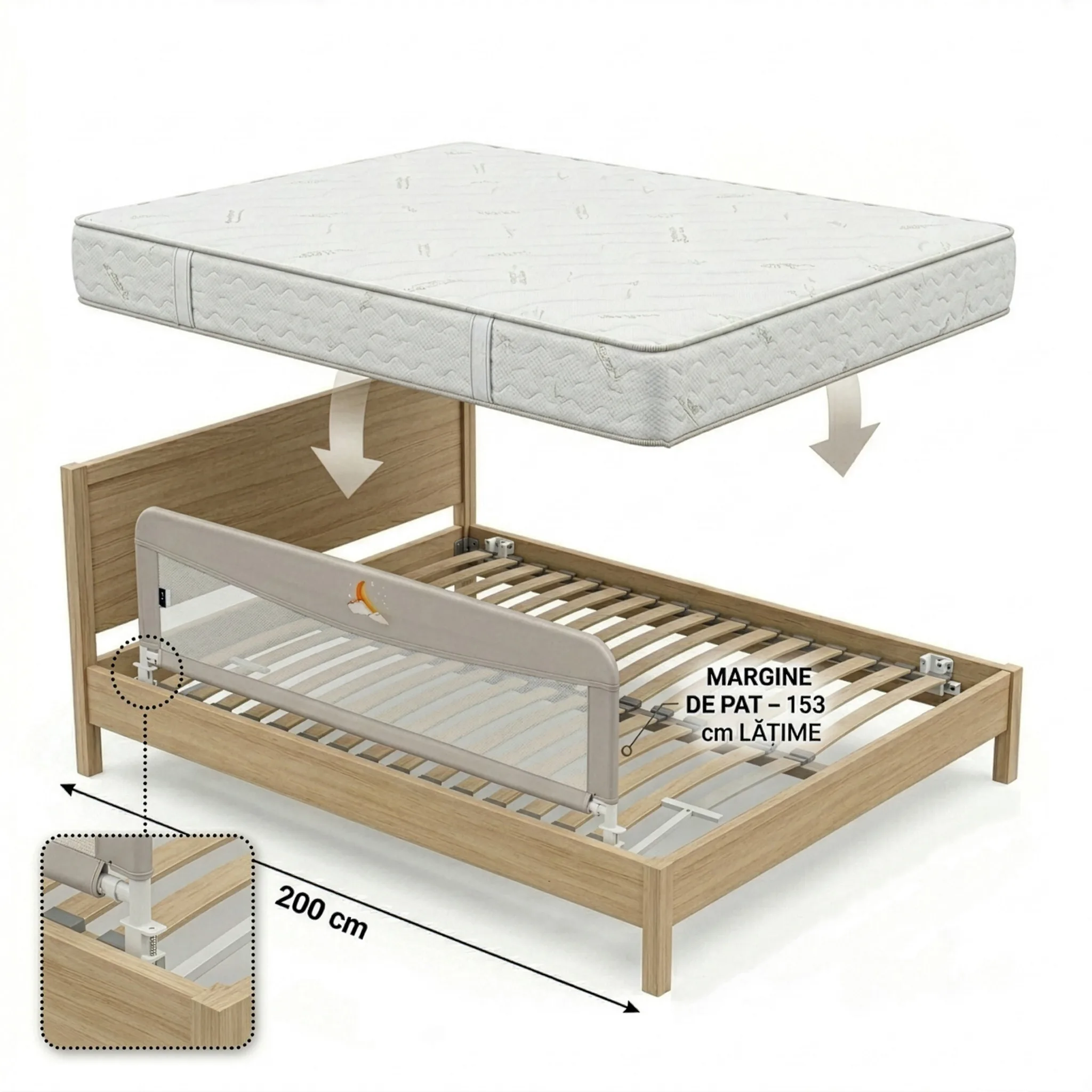 Margine de siguranta pentru pat Juju Safe Sleep, Mini Moon - imagine 3
