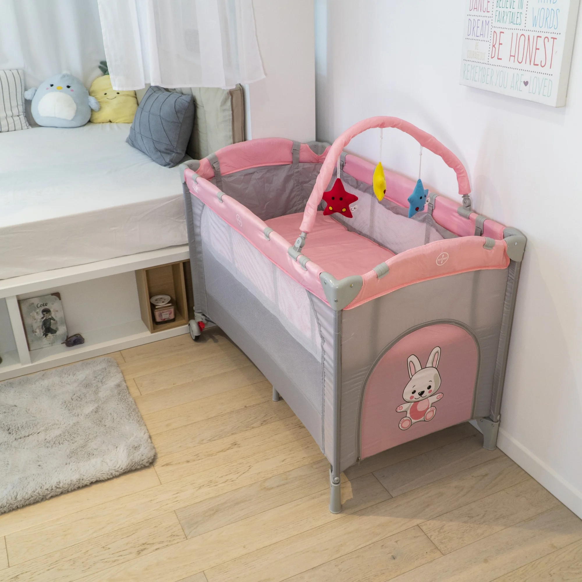 Patut pliabil 2 nivele Juju Sleepy Baby, Hunny Bunny - imagine 3
