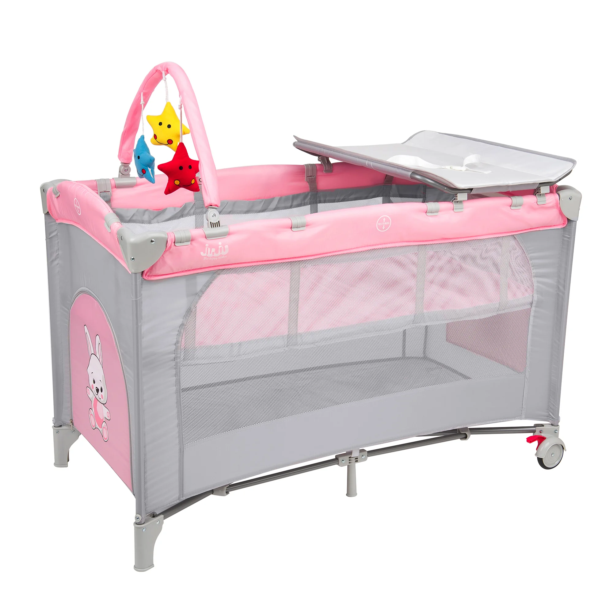Patut pliabil 2 nivele Juju Sleepy Baby, Hunny Bunny - imagine 4