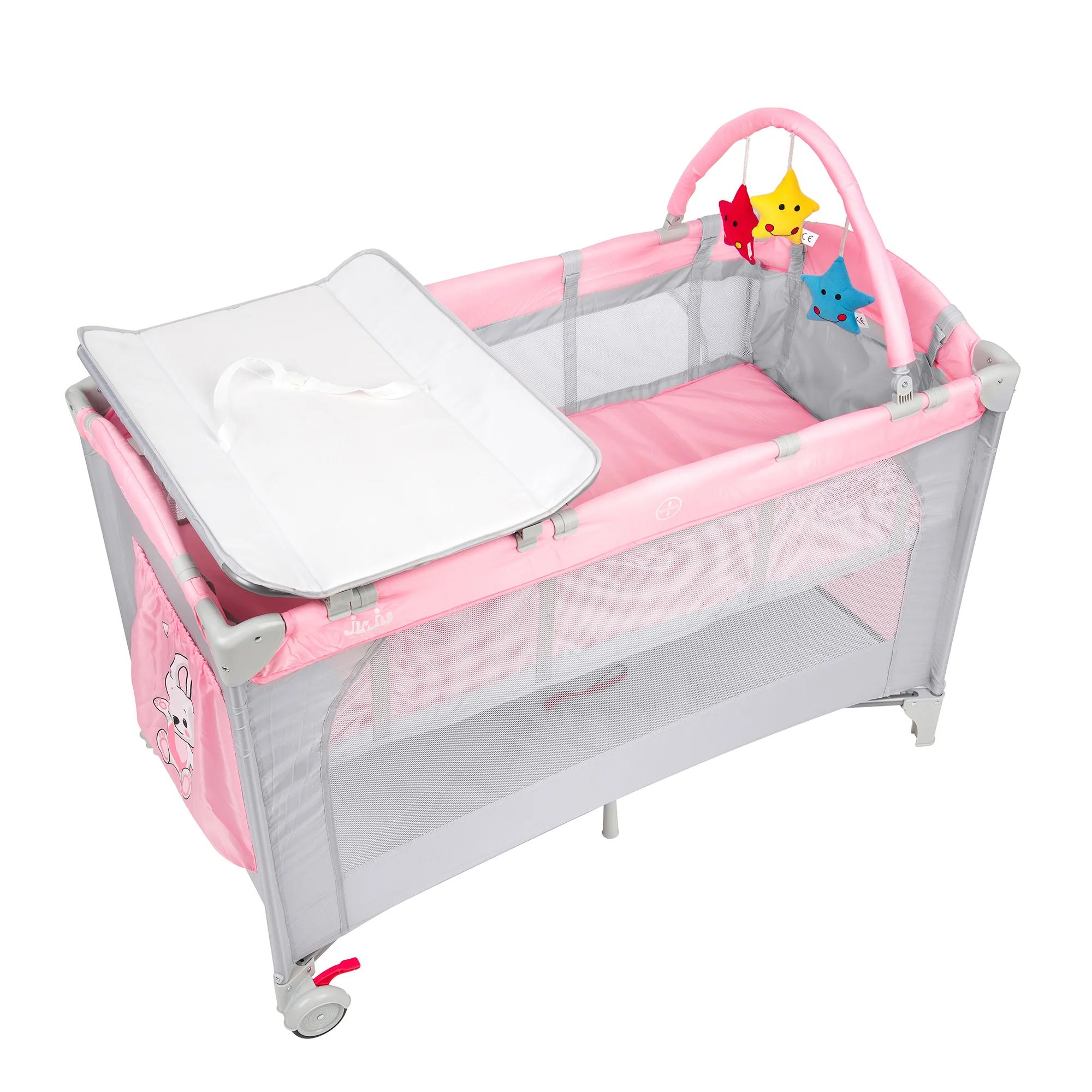 Patut pliabil 2 nivele Juju Sleepy Baby, Hunny Bunny - imagine 5