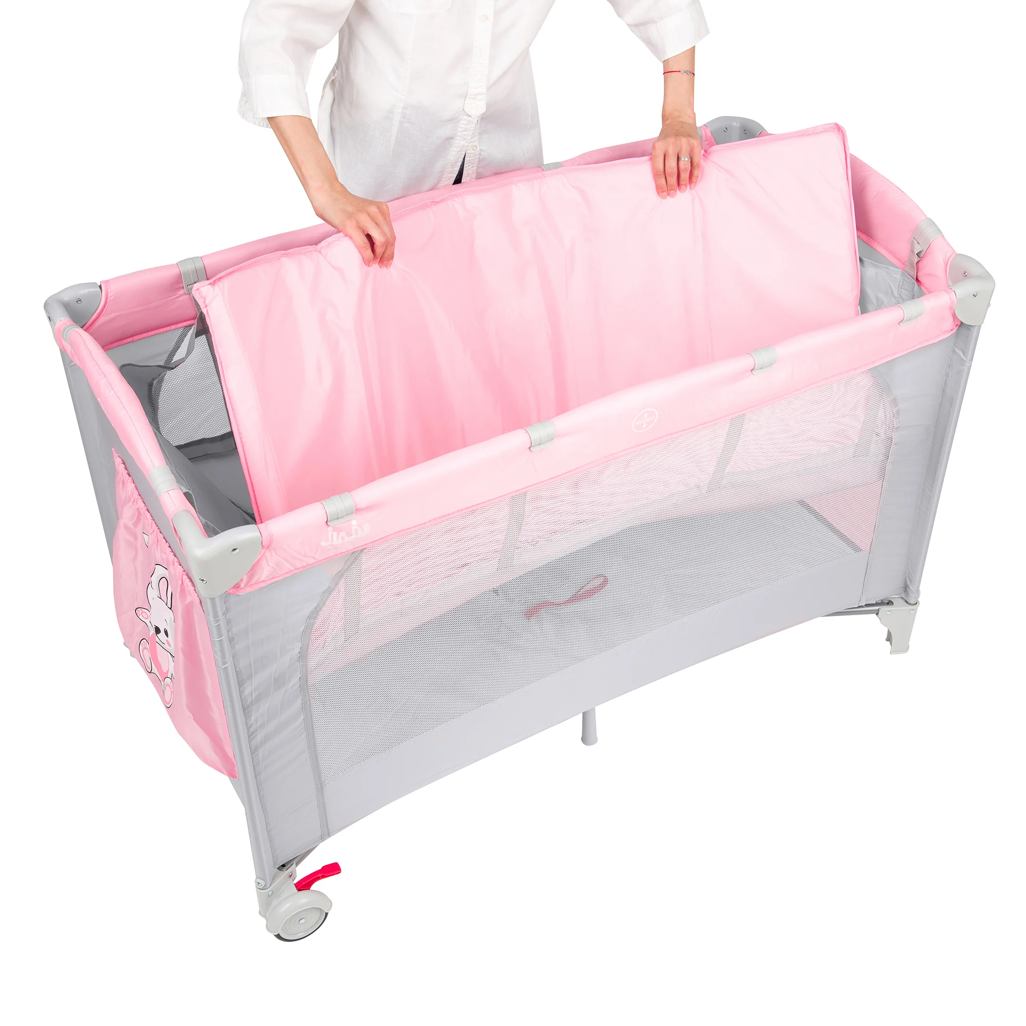 Patut pliabil 2 nivele Juju Sleepy Baby, Hunny Bunny - imagine 6