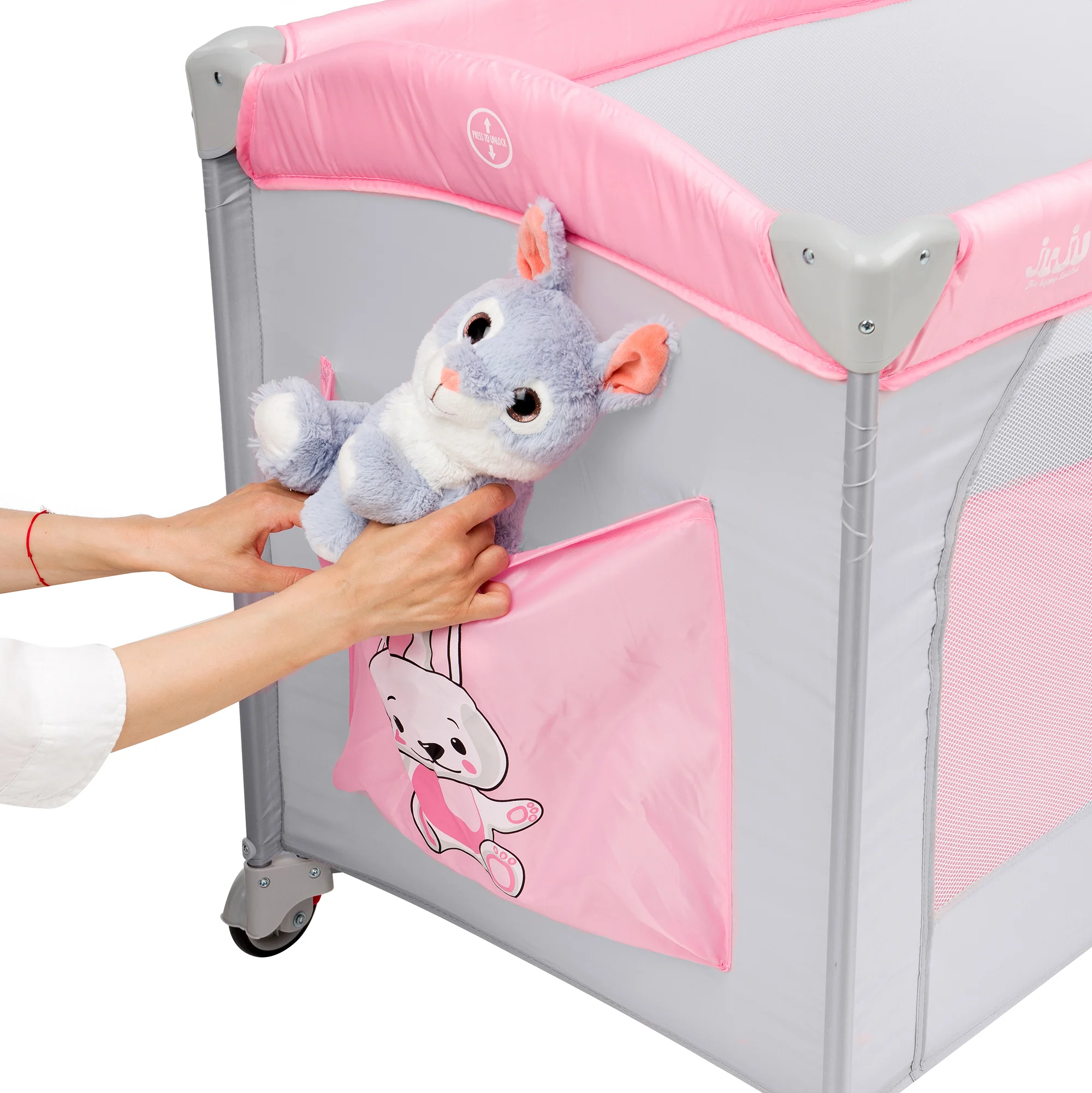 Patut pliabil 2 nivele Juju Sleepy Baby, Hunny Bunny - imagine 10